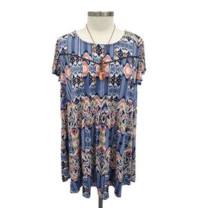 Cocomo Floral Print Tunic Short Sleeve Top Womens Plus Size 2X Blue Pink Beige